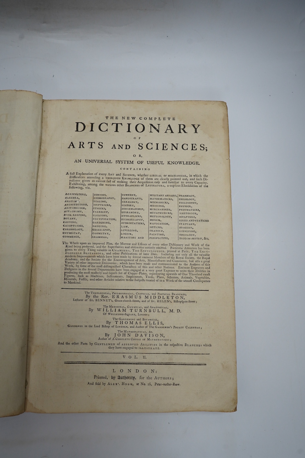 Middleton, Rev. Erasmus & Others - A New Complete Dictionary of Arts and Sciences ... 2 vols. frontis and 79 engraved plates; contemp. blind decorated reversed calf, folio. printed ... for the Authors; and sold by Alexr.